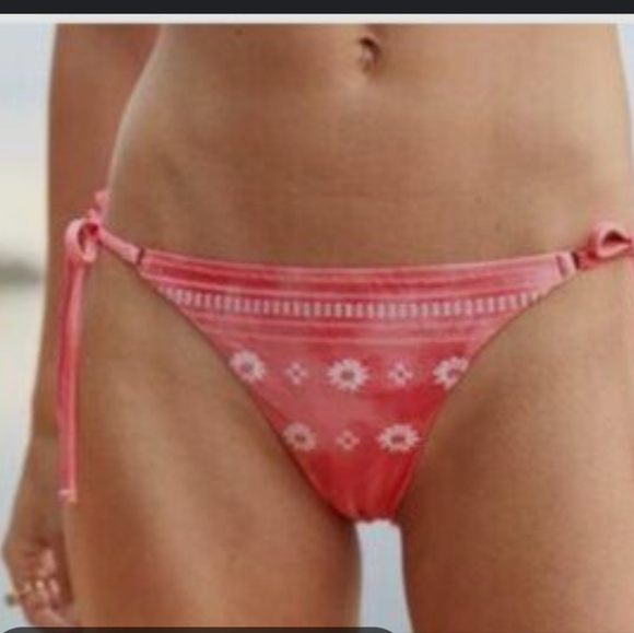 aerie Other - NWT Aerie Side Tie Embroidered Cheekier Bikini Bottoms Pink Size Small M NEW